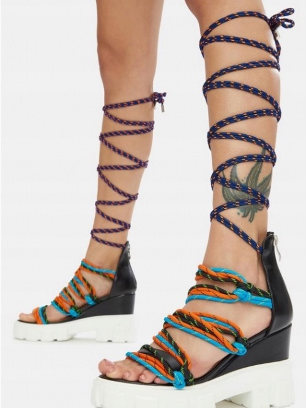 Multicolor Rope Wrap Platform Sandals - Women